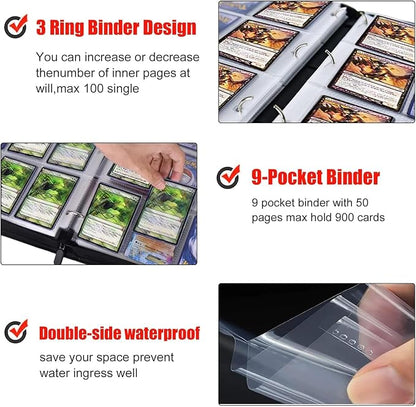 Custom Card Binder 1080 Pocket, DIY Anime Sports Cover Design, Portable Waterproof Storage Album with Removable Sleeves for Baseball Football Soccer One Piece Cards Collectors
