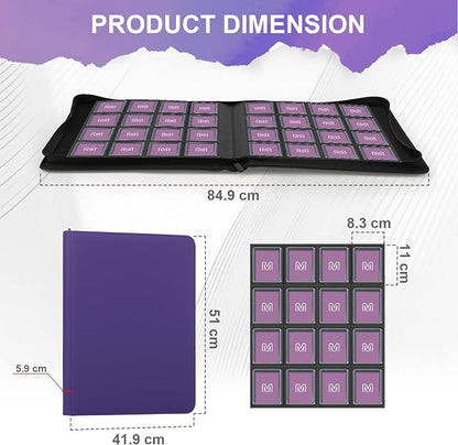 16 Pocket Toploader Binder,Holds 640 Top Loaders,Top Loader Binder for 3" x 4"Rigid Cards,Sleeves Card Collection Binder,20 Double Sided Pages,Compatible with Trading & Sports Holder (16Purple)