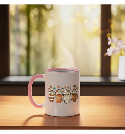 Halloween Pumpkin Spice Cups Fall Pumpkin Season Lat Ceramic Mug, Pink/White