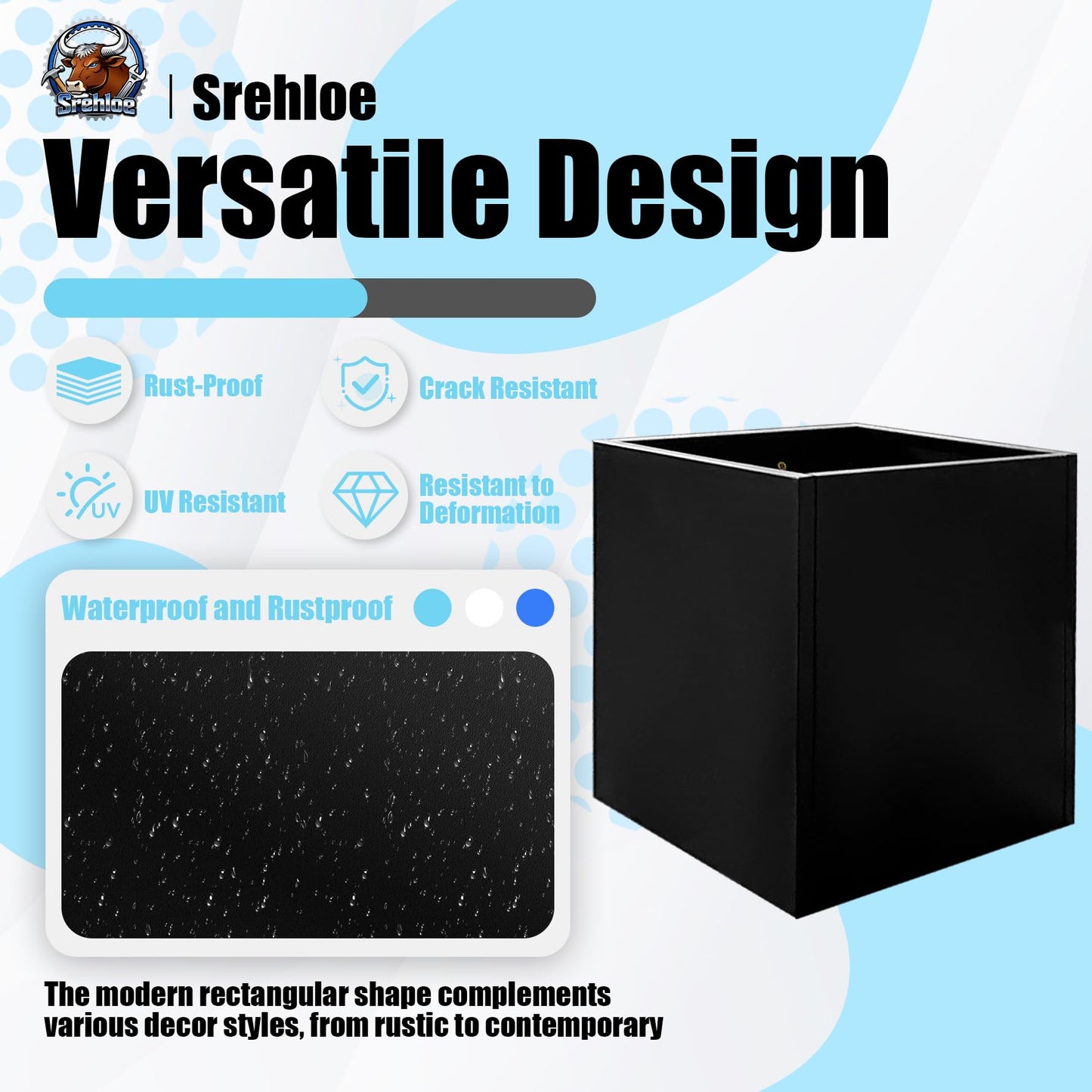 Srehloe Metal Planter Box for Outdoor Plants 20" x 20" x 20" Large Square Planter Cube Steel Heavy Duty Flower Pot with Insert Shelf and Drainage Holes Suitable for Patio Yard Garden Porch Hotel