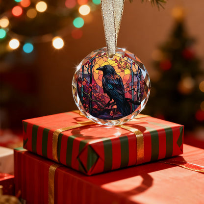 Gothic Crow Ornament for Christmas Tree - Goth Witchy Raven Stained Glass Christmas Ornaments, Unique Crow Gifts Idea