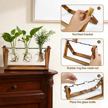 Renmxj Plant Propagation Stations with Wooden Stand & 3 Glass Bulb Vases - Plant Terrarium for Indoor Plants, Home Office Desk Decor, Gardening Gifts for Women Mom, Birthday Gifts for Plants Lovers