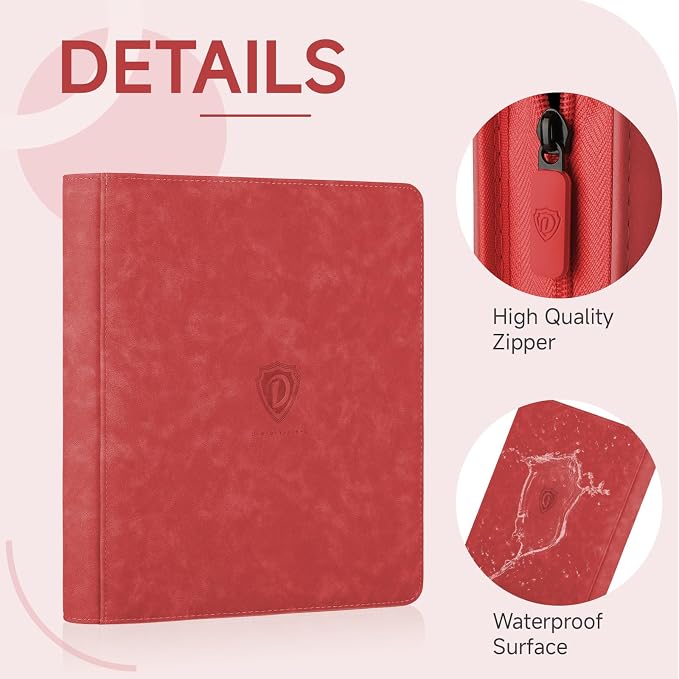 Trading Card Binder with Zip,12 Pockets Card Binder,720 Double Sided Pocket Card Collection Binder,Card Album Card Folder for MTG,TCG,Sports Cards,Game Cards,Red