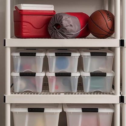 IRIS USA 13 QT Plastic Storage Box with Lid and Latches - 6 Pack - BPA-Free, Discreet Organizing Solution, Durable Nestable Stackable Containers, Secure Pull Handle - Pearl