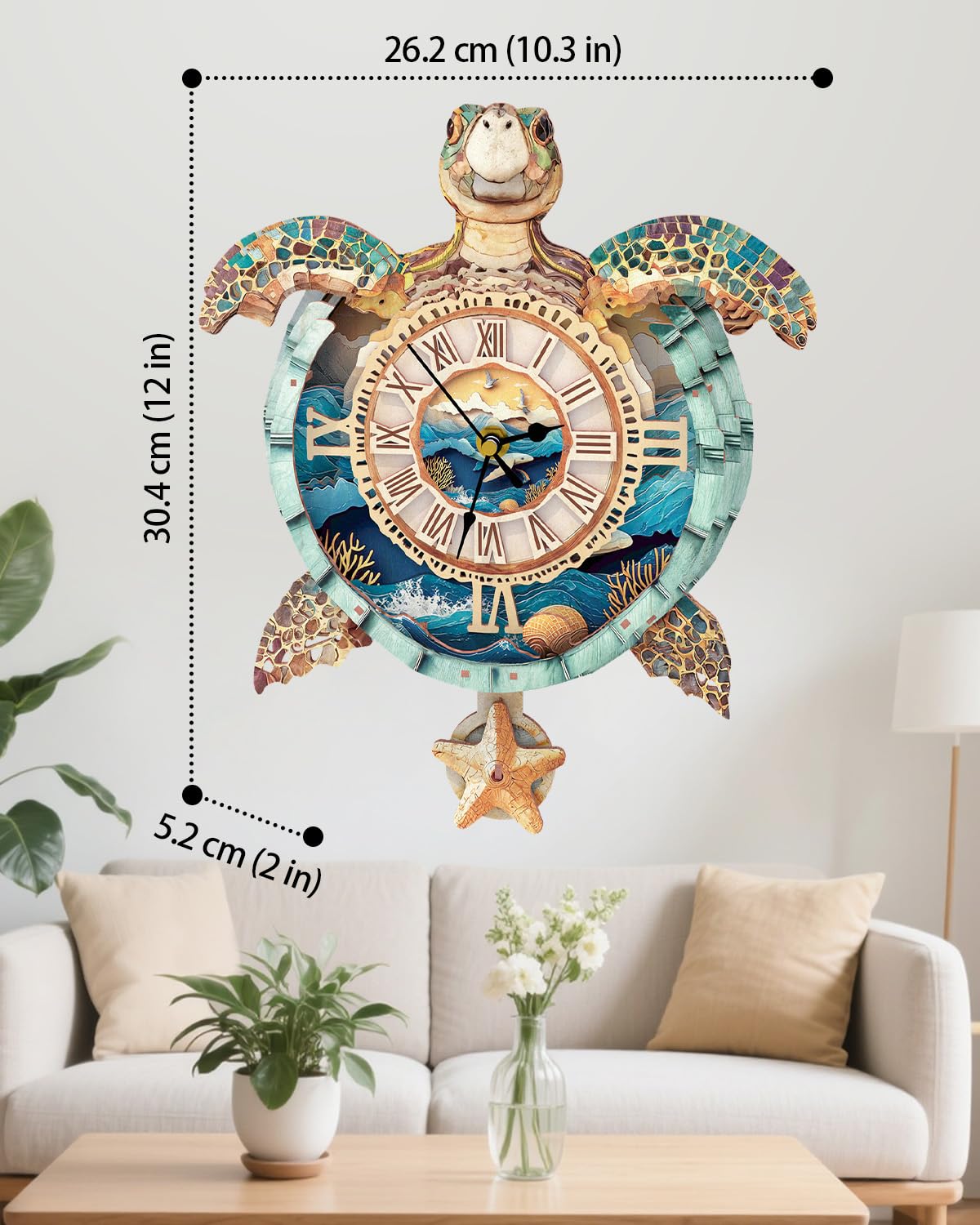 Rnfinewow 3D Puzzles for Adults, 3D Puzzle Sea Turtle Clock Kit (with Pendulum), Wooden Puzzle for Adults Home Wall Decor Clock Christmas Day Puzzle Gifts for Women Men