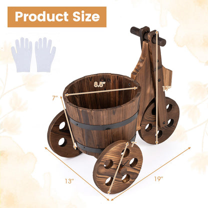 Giantex Wooden Wagon Planter with Wheels, Rustic Wood Plant Stand with 3 Wheels & Drainage Hole for Flowers Herbs Vegetables, Indoor Outdoor Decorative Garden Flower Cart for Patio Backyard (1)