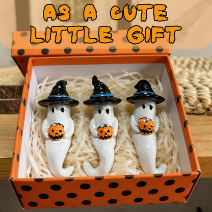 Hikiwin 3Pcs Halloween Ghost Figurine, Cute Spooky Resin Statue, Mini Ghosts Decorations for Gift, Funny Little Ghost Statue for Tabletop Home Decor, Halloween Decorations Indoor