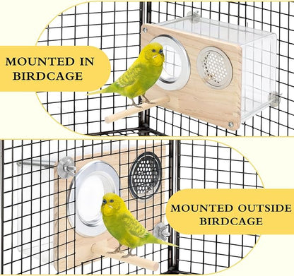 Parakeet Nesting Box for Cage, High-Transparent PET Parakeet Nest, Versatile Bird Houses for Canary, Lovebird and Parrot, Bird Boxes for Nesting with Wood Perch, Bird Cage Accessories (L, Rectangle)