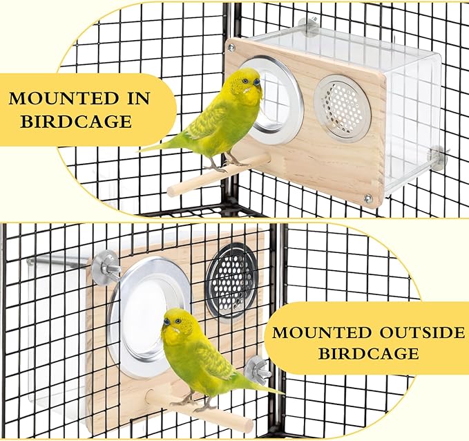 Parakeet Nesting Box for Cage, High-Transparent PET Parakeet Nest, Versatile Bird Houses for Canary, Lovebird and Parrot, Bird Boxes for Nesting with Wood Perch, Bird Cage Accessories (M, Rectangle)