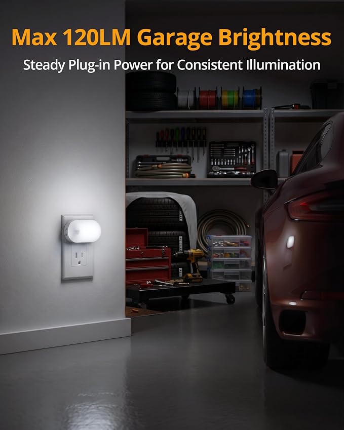 Lyridz 120LM Ultra Bright Plug-in Motion Sensor Night Light, Stepless Dimmable LED Nightlight, Always-On and Auto-Off, for Hallway, Stairs, Bathroom, Bedroom, Garage, Cool White (2-Pack)