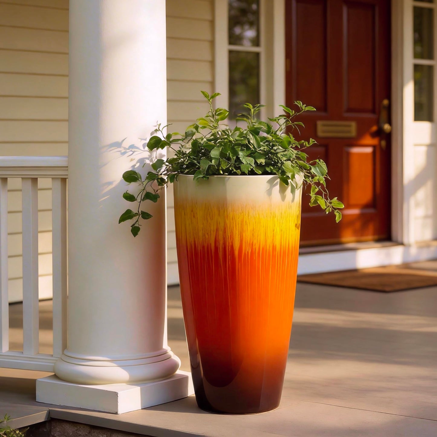 LESOASIS 21 inch Tall Planter, Set of 2 Tall Planters for Outdoor & Indoor Plants, Large Outdoor Planters for Front Porch, Patio, Garden (Orange Flowing Glaze)