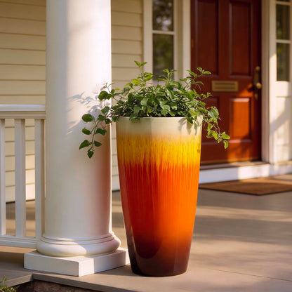 LESOASIS 21 inch Tall Planter, Set of 2 Tall Planters for Outdoor & Indoor Plants, Large Outdoor Planters for Front Porch, Patio, Garden (Orange Flowing Glaze)