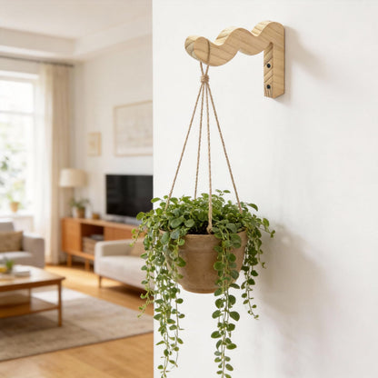 Upriver 2 Pack Wavy Wooden Plant Hangers, Plant Wall Bracket for Indoor Outdoor, Natural Hanging Plant Hooks for Wind Chimes Flower Brackets Bird Feeders Patio Garden Decoration