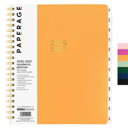 PAPERAGE Academic Planner, Weekly & Monthly Planner & Calendar, 12-Months, July 2026 - June 2027, (9.5" x 11"), School & Student Planning Agenda with Tabs, Bonus Pages & Inner Pocket, Marigold
