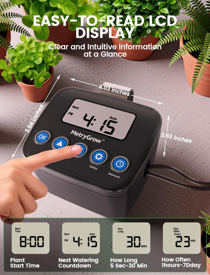 Automatic Watering System for Potted Plants, Drip Irrigation Kit System, Plant Self Watering Devices for Office Patio Greenhouse GrowTent, with Programmable Water Timer（Black
