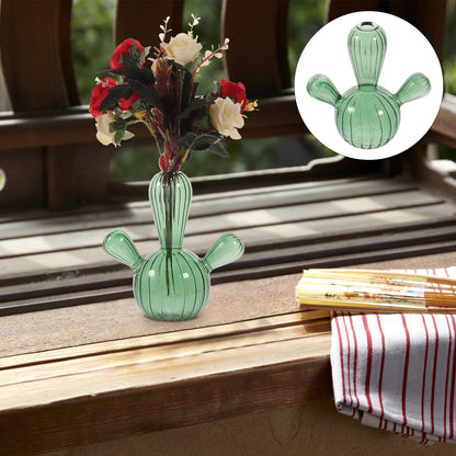 STOBAZA Glass Cactus Plant Vase Green Narrow Neck Hydroponic Planter Decorative Tabletop Vase for Home Décor and Terrarium Arrangement