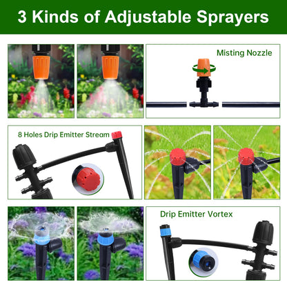 260 FT Drip Irrigation System Kit, Automatic Garden Watering System with 2/5" & 1/4" Tube for Greenhouse, Lawn, Raised Bed, Micro Misting Plant Sprinkler System, Adjustable Drip Emitters