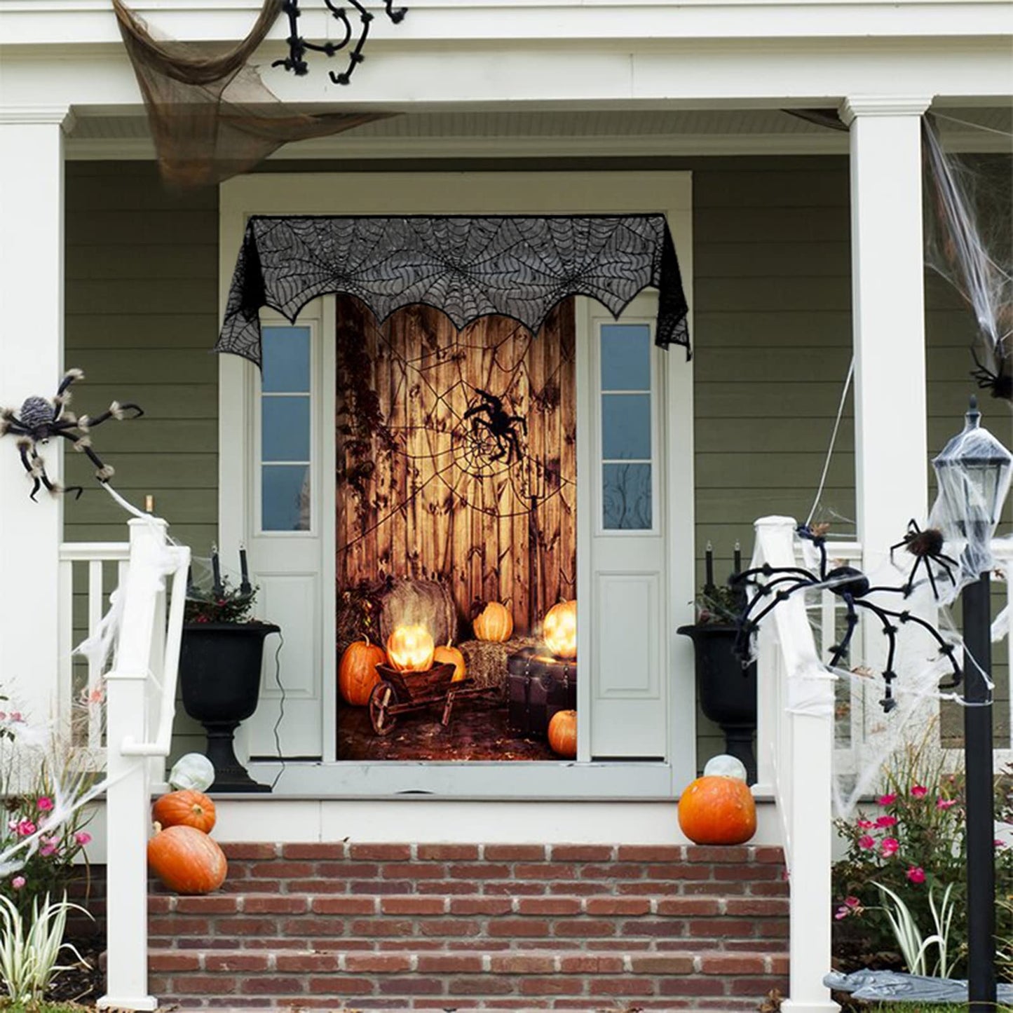 Comtraker Halloween Fireplace Mantle Decorations, Black Lace Spiderweb Fireplace Mantel Scarf Cover Garland for Festive Party Supplies Decor 18 x 98 inch (Black)