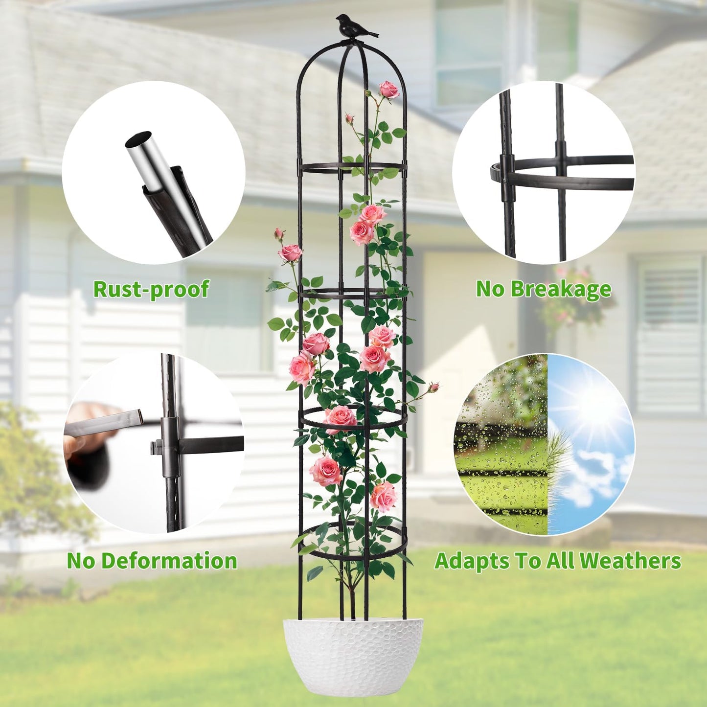 Yotoworth Garden Obelisk Trellis for Climbing Plants Outdoor, 6.3 ft Tall Rose Trellis Climbing Plants Support for Potted Light Vine Flower Vegetable Cucumber Trellis Raised Garden Bed, Black, 1PCS