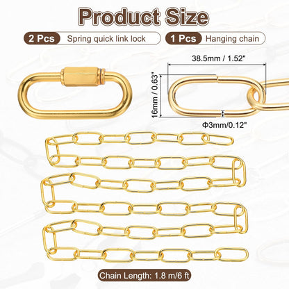 uxcell 6ft Lighting Hanging Chain, 3mm/0.12" Looping Metal Pendant Chandelier Chain Extension with 2 Quick Link Lock for Hanging Plant Pendant Chandelier Light Fixture, Gold Yellow