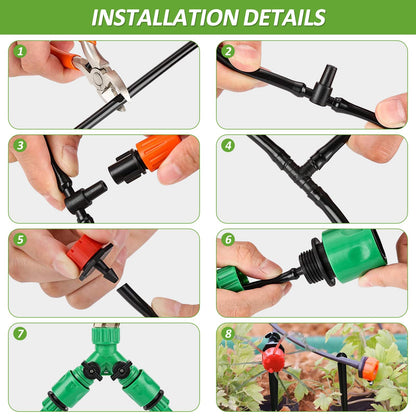 LasTool 98FT Drip Irrigation Kit,Automatic Garden Watering System with 1/4" Tubing,Adjustable Mist Sprayer Nozzles & Drip Emitters for Raised Bed,Patio,Lawn, Greenhouse-Easy DIY Installation