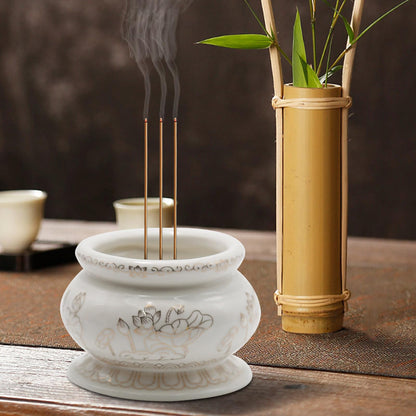 Zreneyfex 4 Inches White Ceramic Incense Small Burner Pot for for Meditation, Prayer & Yoga for Praying Buddha Tibetan Buddhist Altar Incense Censer