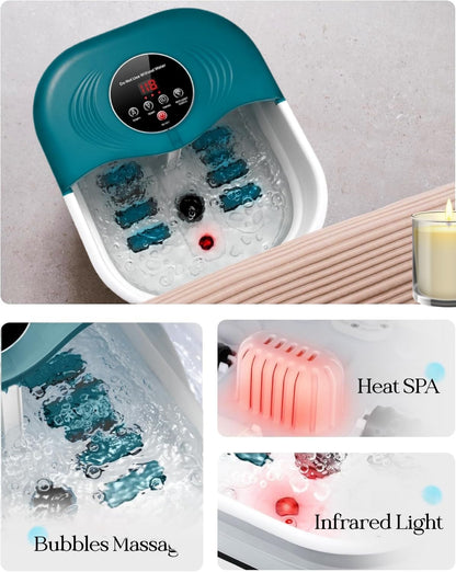 SPA4PIEDS Foot Spa Bath Massager with Heat, Bubble Jets, Red Light & Timer, Pedicure Foot Spa with 95-118℉ Temperature Control, 8 Shiatsu Rollers, Pumice Stone, Gift for Women,Men,Dad
