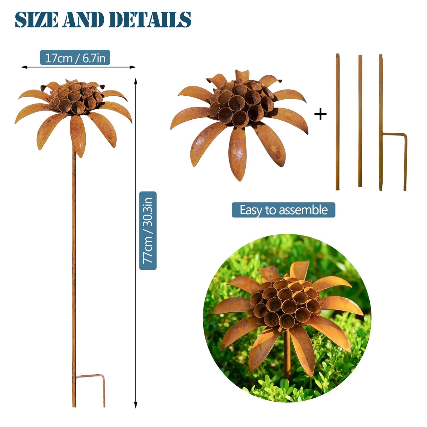 WHBIMGOOO Metal Flowers for Outside, Decorative Garden Stakes, Flower Bed Decorations Outdoor, Metal Garden Flowers Sculpture for Lawn Porch Pathway Patio