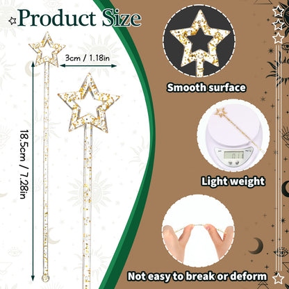 Zubebe 240 Pcs Cocktail Swizzle Sticks Plastic Drink Stirrers Glitter Star Top Stir Disposable Cocktail Coffee Drink Sticks Crystal Cake Pops, 7.28 Inch(Gold)