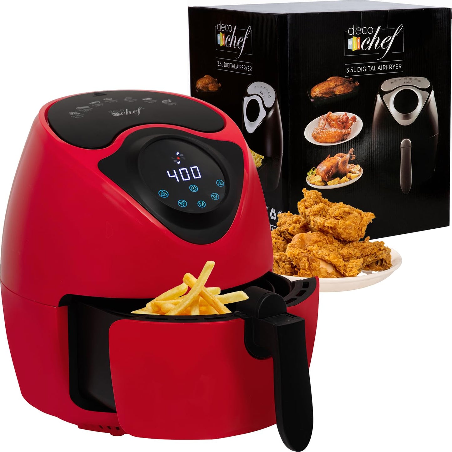 Deco Chef 5.8QT (19.3 Cup) Digital Electric Air Fryer with Accessories and Cookbook- Air Frying, Roasting, Baking, Crisping, and Reheating for Healthier and Faster Cooking (Black)