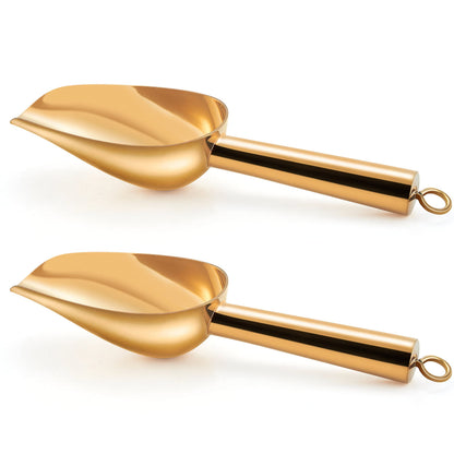 TeamFar Mini Scoop Set of 2, 3 Oz Stainless Steel Small Gold Canister Candy Utility Scoops Versatile for Kitchen Dispenser Buffet Jars, Rust Free & Long Lasting, Mirror Finish & Dishwasher Safe