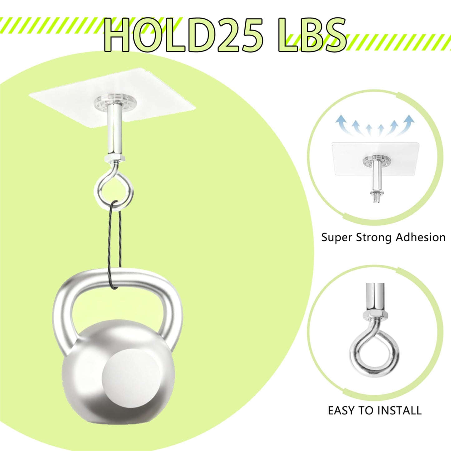 YANGYIXIN Heavy Duty Adhesive Ceiling Hooks, 4-Pack Ceiling Hooks for Hanging Plants – No-Drill 25lb Hold. Strong Adhesive Hooks Heavy Duty for Reliable Indoor or Outdoor Support.