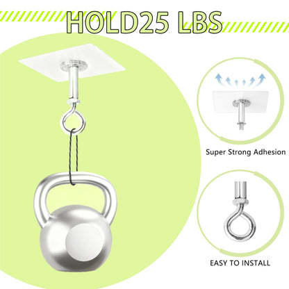 YANGYIXIN Heavy Duty Adhesive Ceiling Hooks, 4-Pack Ceiling Hooks for Hanging Plants – No-Drill 25lb Hold. Strong Adhesive Hooks Heavy Duty for Reliable Indoor or Outdoor Support.