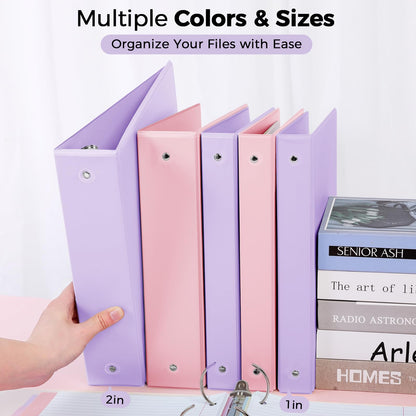 SKYDUE 1 Inch 3 Ring Binder with 8 Tab Dividers & 24 Labels, Pastel Binder Organizer for Letter Size Paper, Aesthetic School Binder for Notes, Documents, Office & Home Organization, Purple