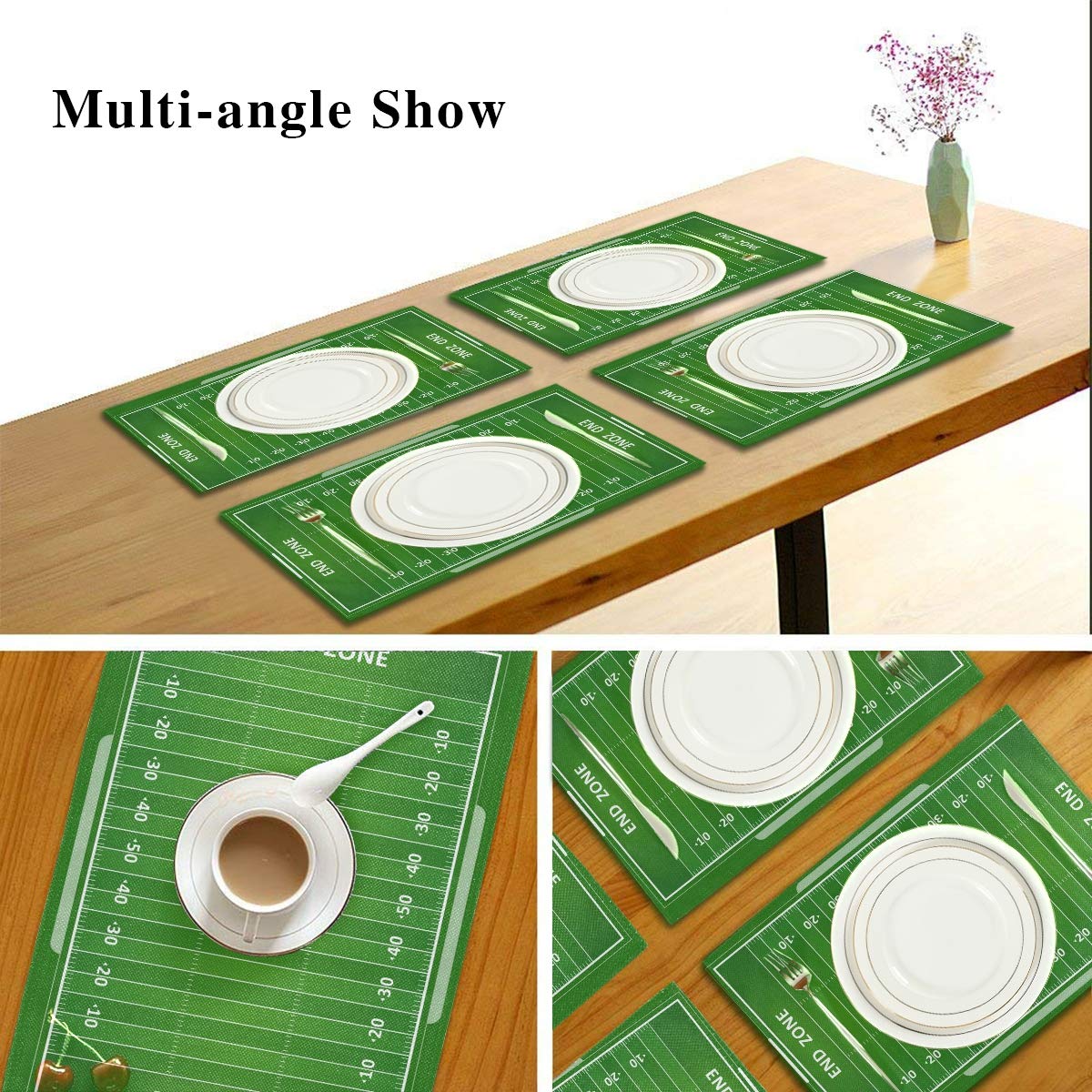 Bardic Set of 1 Washable Placemat American Football Field Pattern Table Mats 18x12 Inch Heat Resistant Non Slip Place Mats for Kitchen Dining Table