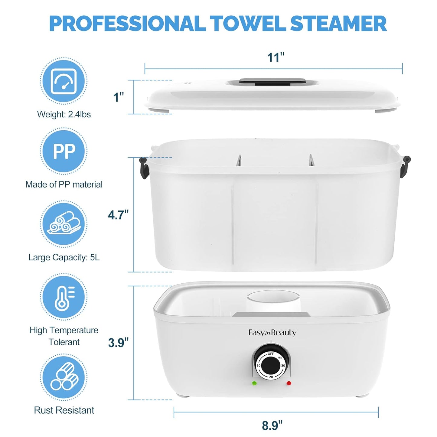 EasyinBeauty Hot Towel Warmer for Facials, Holds 16 Small Towels, 5L Portable Towel Steamer with Quickly Heating in 1-5 Mins, Auto Off Timer Foldable Towel Warmers for Spa, Barber, Manicures, Massage