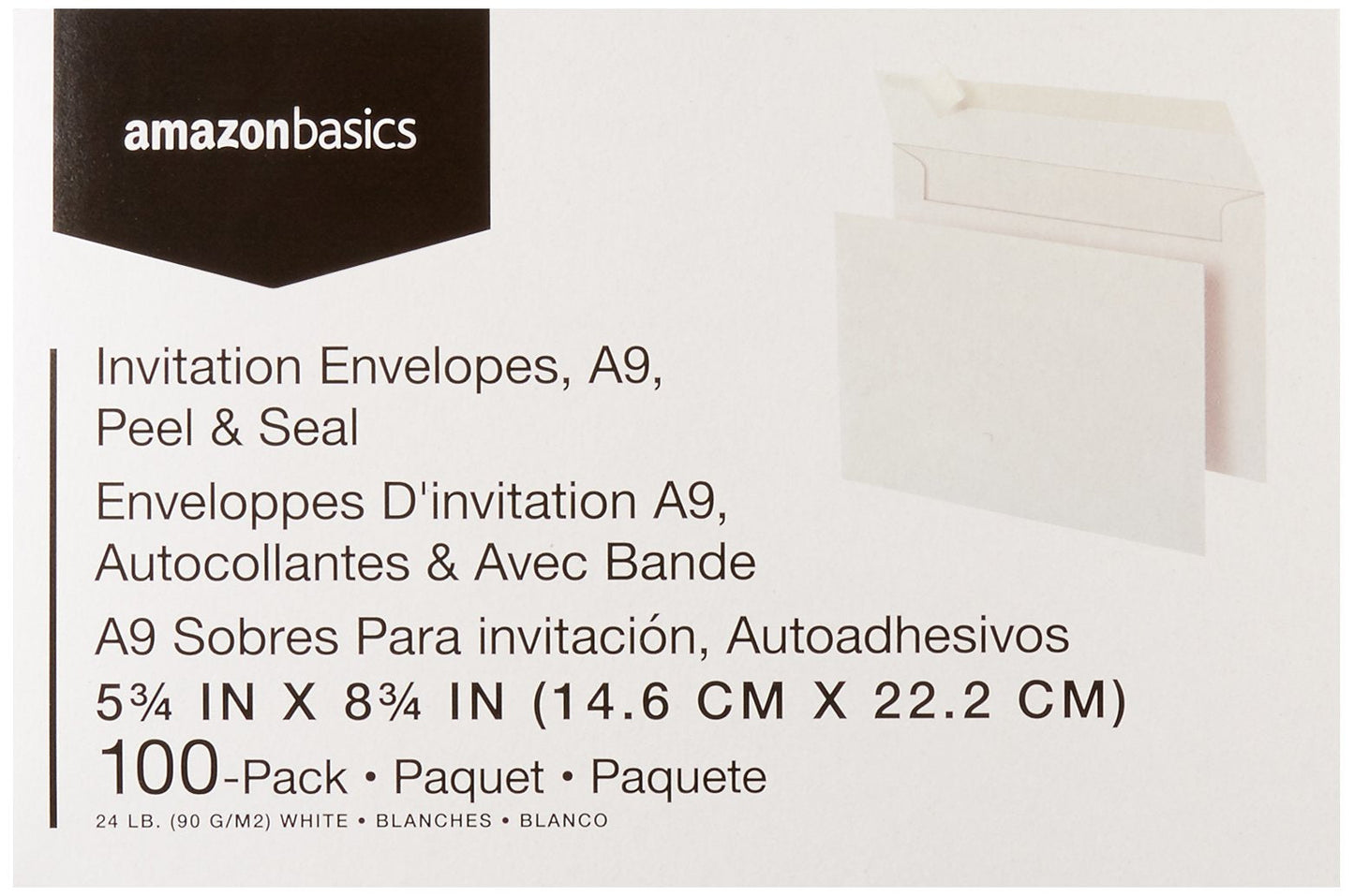 Amazon Basics A9 Blank Invitation Mailing Envelopes, Peel & Seal, No Licking, 5-3/4 x 8-3/4 Inches, White, Pack of 100