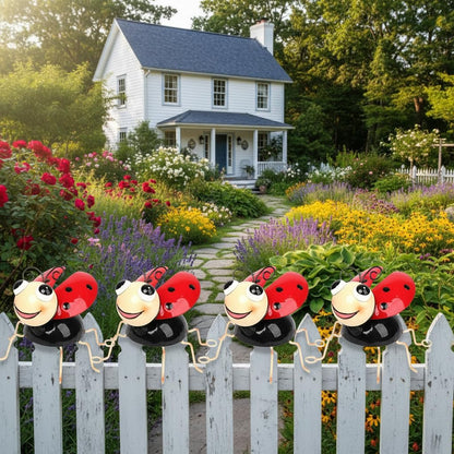 Cruis Cuka Metal Yard Art Garden Decor for Outside Cute Red Ladybugs Lawn Patio Ornaments Backyard Decorations Garden Gifts for Mom - Set of 4