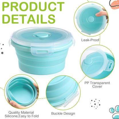 Suclain 4 Pcs Camping Bowl with Lid Collapsible Silicone Lunch Box Salad Bowl Expandable Food Storage Container Folding Travel Container for Hiking Camping(Red, Pink, Blue, Green,12 oz)