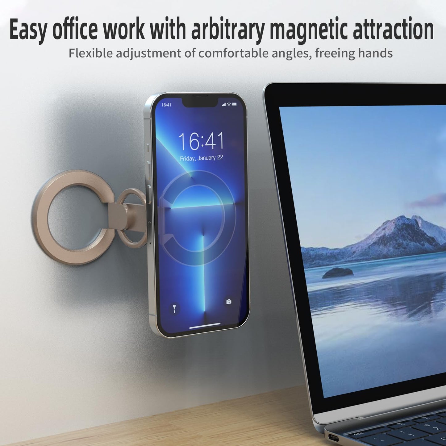RESPECTED BRO-Magnetic-Phone-Ring-Holder with Dual Rings, Compatible with iPhone 17/16/15/14/13/12, Multifunctional Stand for Office, Gym, Kitchen & All Metal Surfaces, Finger Loop Grip (Desert Gold)