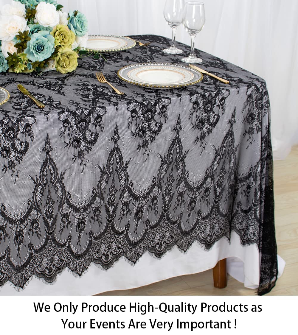ShinyBeauty Lace Tablecloth Rectangle 60''x120'' Black Lace Party Tablecloth Rustic Floral Lace Table Cloth Vintage Lace Overlays Tea Party Tablecloth Lace Fabric Table Cover Embroidered Lace Table
