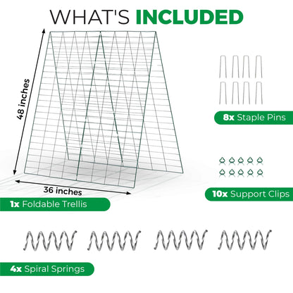 FazCo – Cucumber Trellis for Garden Raised Bed - 48" by 34" Outdoor Foldable Pea Trellis - A Frame Panel for Climbing Plants Vegetables Vines with Plant Support Clips & Staple Pins