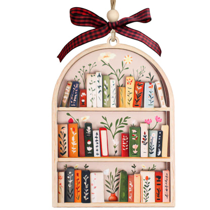 Bookshelf Ornament for Book Lovers 2026 – 2 Layer Wooden Book Ornament – Book Lover Gift for Women Readers – Bookshelf Christmas Tree Decor – Gifts for Book Lovers, Women, Librarian, Nerd, Bookish