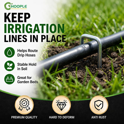 HOOPLE 100 Pack 6 Inch 11 Gauge Heavy Duty Galvanized Landscape Staples, Garden Stakes & Sod Pins for Securing Weed Barrier Fabric, Landscape Fabric, Hoses, Netting & Outdoor Decorations