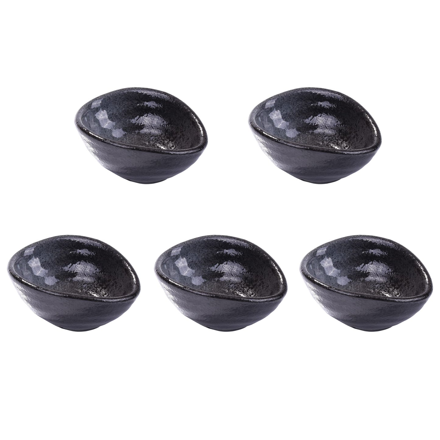 LMRLCS Japanese Dipping Sauce Bowls Elliptical Porcelain Soy Sauce Dish Sushi Dish Ceramic Asian Sauce Bowls Set of 5 for Vinegar,Oil,Salt,Salad Soy Sauce,Wasabi, Black