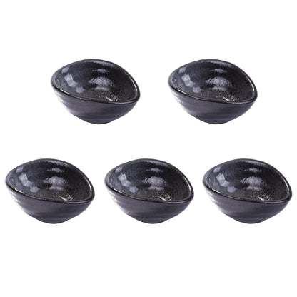 LMRLCS Japanese Dipping Sauce Bowls Elliptical Porcelain Soy Sauce Dish Sushi Dish Ceramic Asian Sauce Bowls Set of 5 for Vinegar,Oil,Salt,Salad Soy Sauce,Wasabi, Black