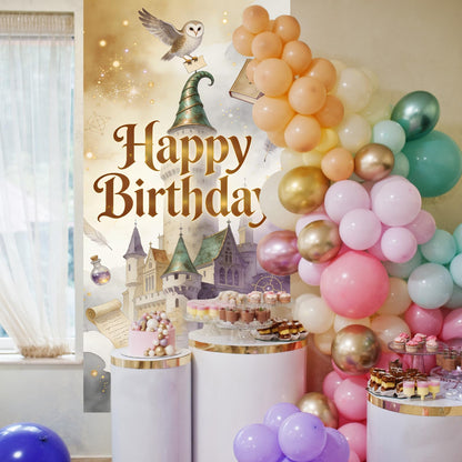 Wizard Birthday Party Decorations Door Backdrop, 6x3ft Witch Theme Banner, Fantasy Magic Party Photo Backdrop for Girls Boys Birthday