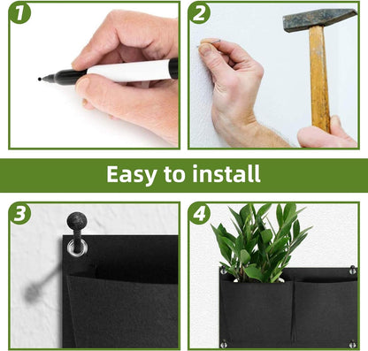 LITLANDSTAR 18 Pockets Hanging Grow Bags, 2 Pack Horizontal Wall Planter Plant Grow Bags Outdoor Indoor Hanging Planter for Balcony/Railing/Fence/Yard/Garden/Home Decoration, Black