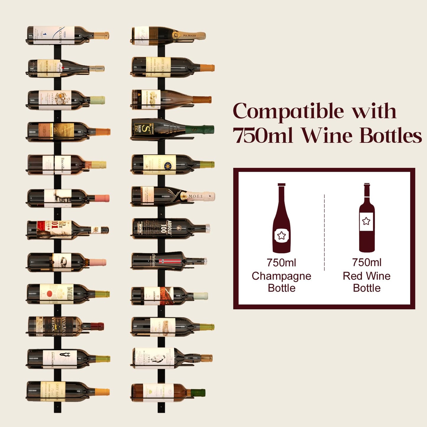X-cosrack 12 Bottle Wall-Mounted Wine Rack, Detachable Storage Organizer Used as One or Four, DIY Wall Hanging Bottle Holder, for Dining Room, Bar, Wine Cellar