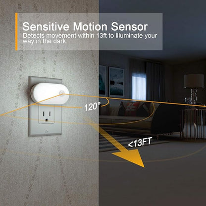 Lyridz 120LM Ultra Bright Plug-in Motion Sensor Night Light, Stepless Dimmable LED Nightlight, Always-On and Auto-Off, for Hallway, Stairs, Bathroom, Bedroom, Garage, Cool White (6-Pack)